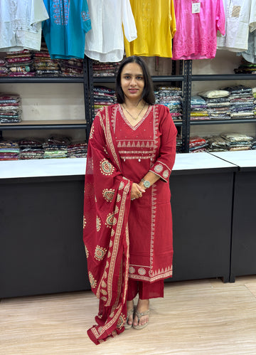 STRAIGHT KURTI PANT DUPATTA (CAMRIC COTTON)
