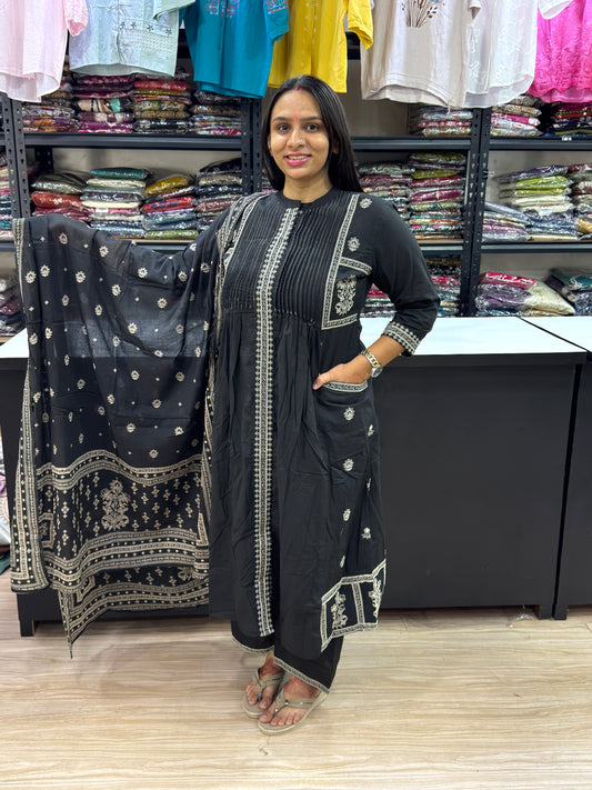 ALINE KURTI PANT DUPATTA (PURE CAMRIC COTTON)