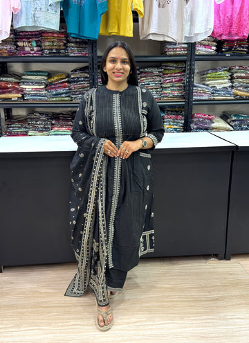 ALINE KURTI PANT DUPATTA (PURE CAMRIC COTTON)
