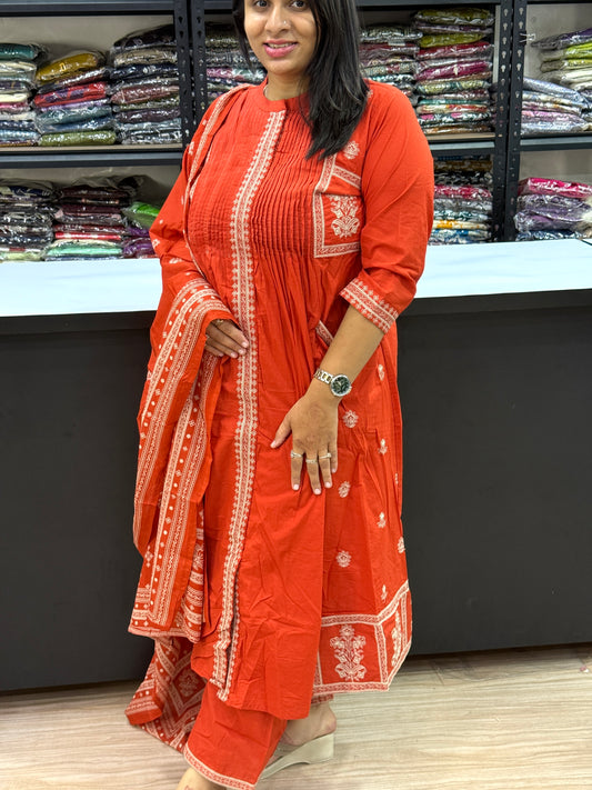 ALINE KURTI PANT DUPATTA (PURE CAMRIC COTTON)