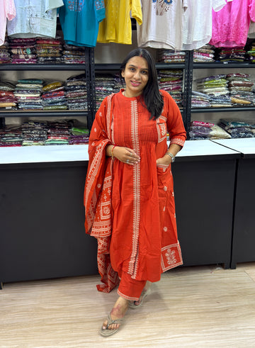 ALINE KURTI PANT DUPATTA (PURE CAMRIC COTTON)