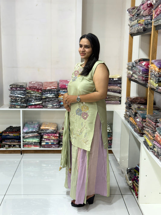 SHORT KURTI PLAZO DUPATTA (GLASS SILK)