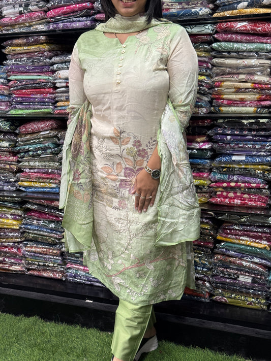 STRAIGHT KURTI PENT DUPATTA (PURE FABRIC ,WITH WORK)