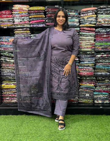 STRAIGHT KURTI PENT DUPATTA (PURE COTTON ,WITH WORK)