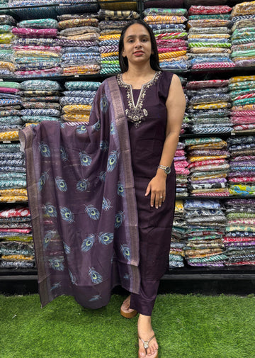 STRAIGHT KURTI PENT DUPATTA (JAM COTTON(COTTON LINING),WITH WORK)