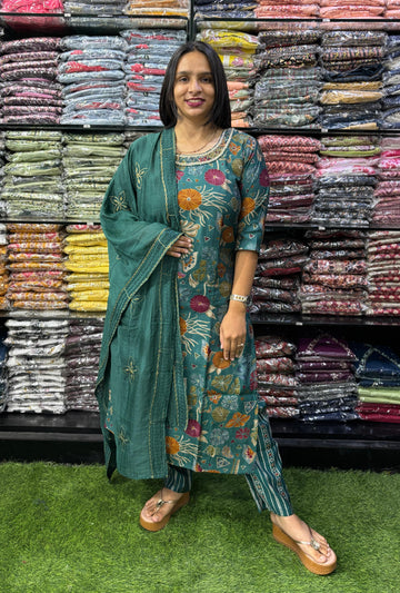 STRAIGHT KURTI PENT DUPATTA (MODAL SILK(COTTON LINING),WITH WORK)