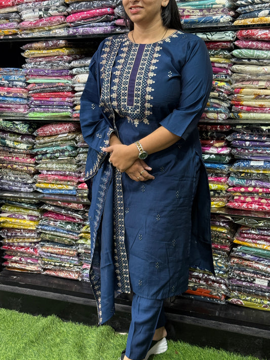 STRAIGHT KURTI PENT DUPATTA (ROMAN SILK(COTTON LINING),WITH WORK)