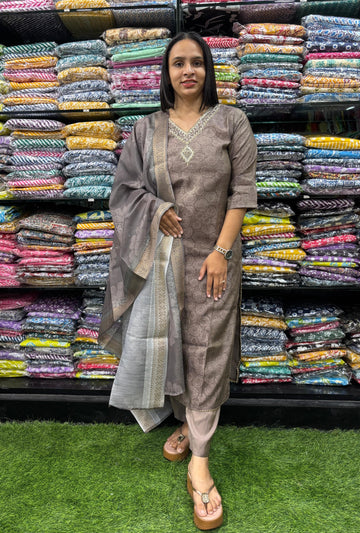 STRAIGHT KURTI PENT DUPATTA (SUMMER SILK(COTTON LINING),WITH WORK)