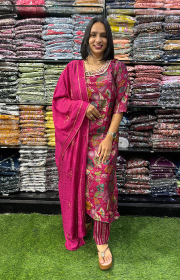 STRAIGHT KURTI PENT DUPATTA (MODAL SILK(COTTON LINING),WITH WORK)