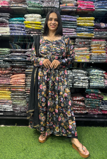 ROUND KURTI PENT DUPATTA (CHINON,WITH WORK)