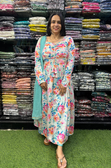 ROUND KURTI PENT DUPATTA (CHINON,WITH WORK)